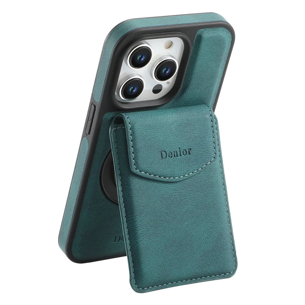 DENIOR D20 For iPhone 15 Pro Max Case Detachable Card Bag Rotary Kickstand Leather+PC+TPU Cover - Blue - 3