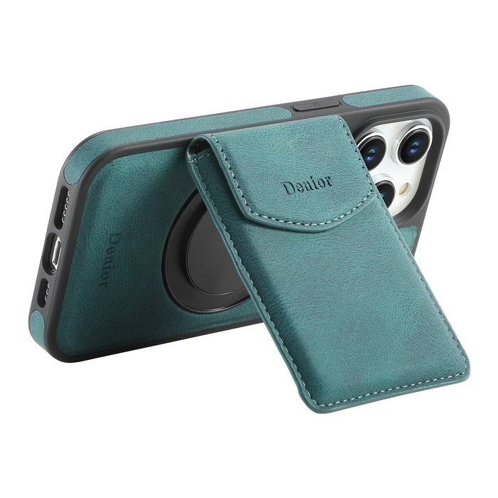 DENIOR D20 For iPhone 15 Pro Max Case Detachable Card Bag Rotary Kickstand Leather+PC+TPU Cover - Blue - 4