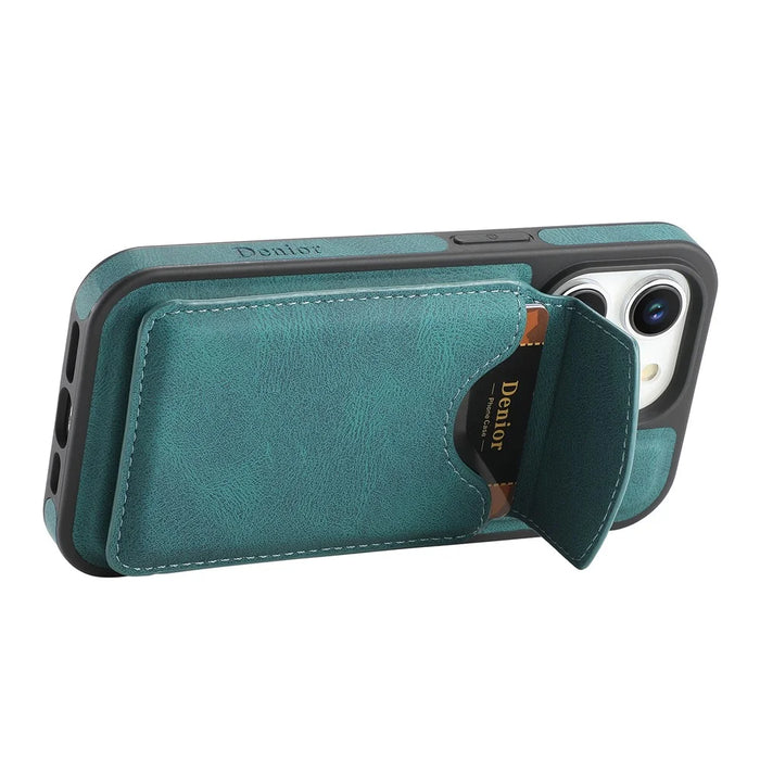 DENIOR D20 For iPhone 15 Pro Max Case Detachable Card Bag Rotary Kickstand Leather+PC+TPU Cover - Blue - 5