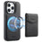 DENIOR D20 For iPhone 15 Pro Case Detachable Card Bag Rotary Kickstand Leather+PC+TPU Cover - Black - 1