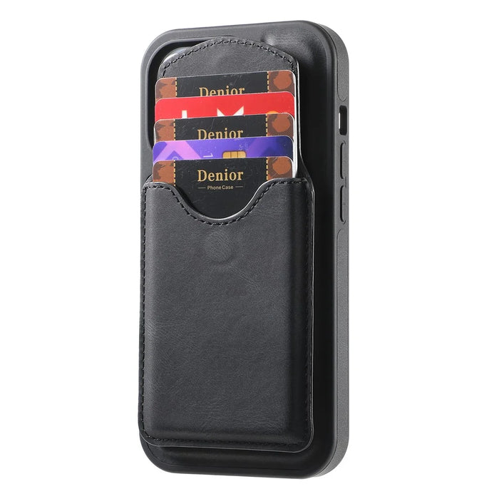 DENIOR D20 For iPhone 15 Pro Case Detachable Card Bag Rotary Kickstand Leather+PC+TPU Cover - Black - 2