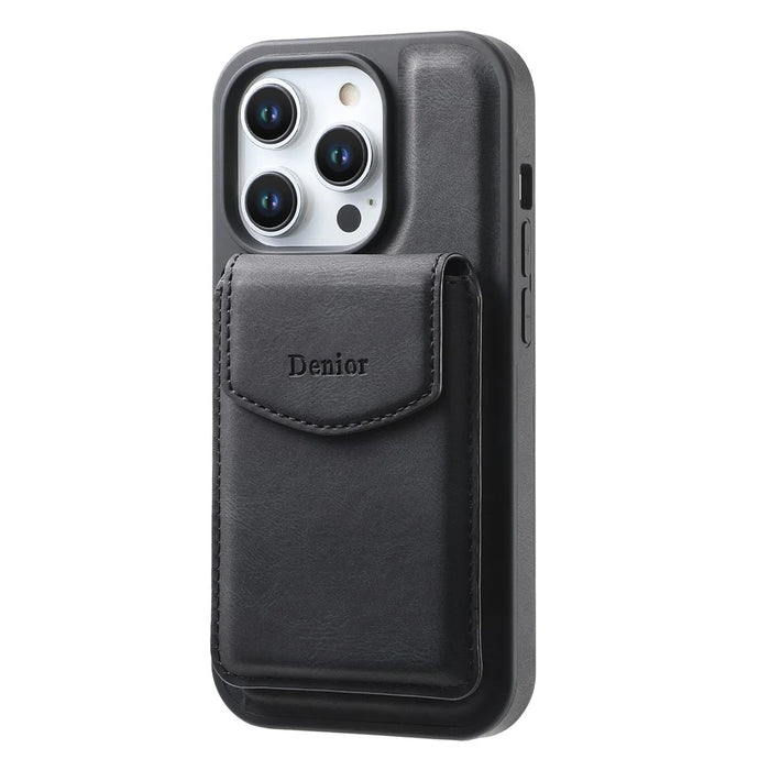 DENIOR D20 For iPhone 15 Pro Case Detachable Card Bag Rotary Kickstand Leather+PC+TPU Cover - Black - 6