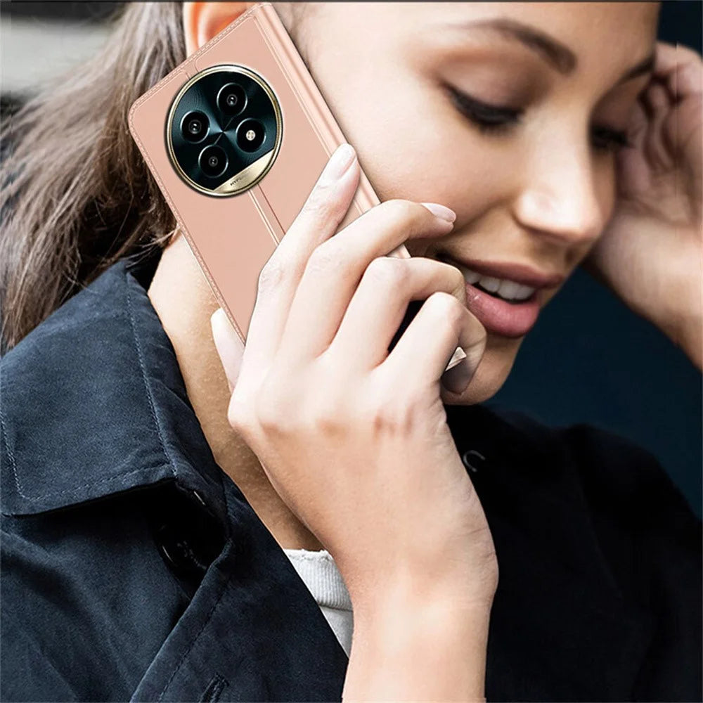 For Realme 13 Pro 5G (Global) / 13 Pro+ 5G (Global) Case PU Leather Phone Cover with Card Holder Stand Magnetic Closure - Rose Gold - 6