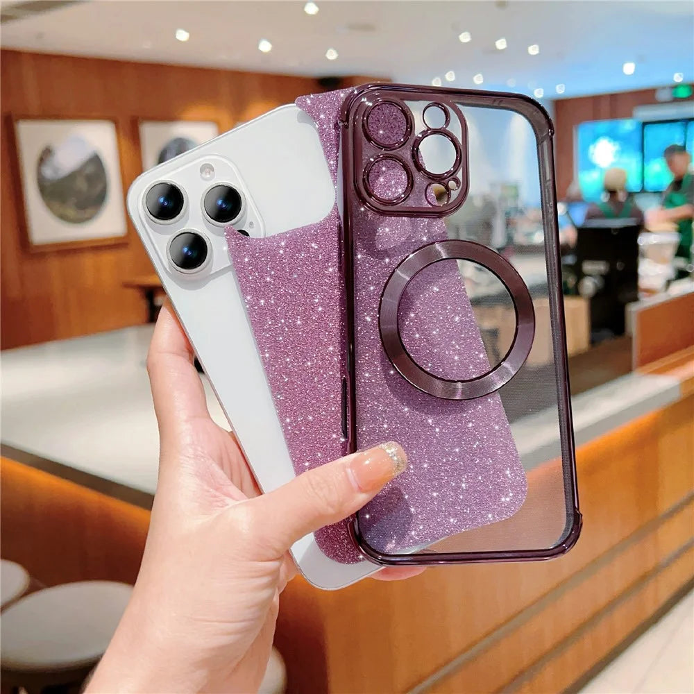 For iPhone 16 Pro Max Case Electroplating Glitter TPU Clear Phone Cover Compatible with MagSafe - Gold - 6