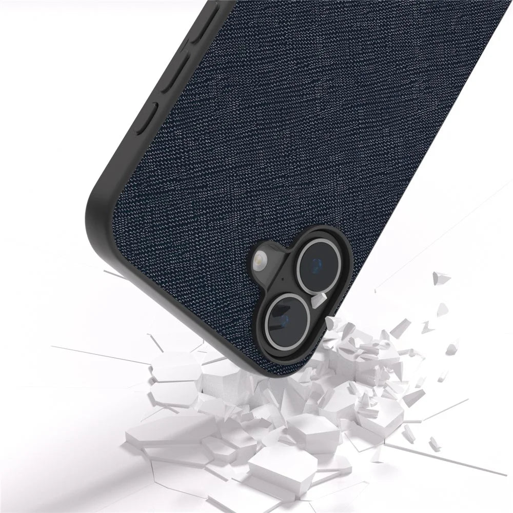 ABEEL For iPhone 16 Case Cross Texture Genuine Cow Leather Hybrid Phone Case - Blue - 4