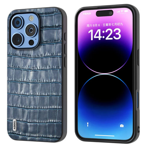 ABEEL For iPhone 16 Pro Max Cases Genuine Cow Leather+PC+TPU Drop-Proof Cell Phone Cover - Blue - 1