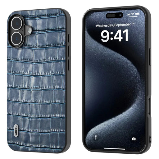 ABEEL For iPhone 16 Cases Genuine Cow Leather+PC+TPU Drop-Proof Cell Phone Cover - Blue - 1