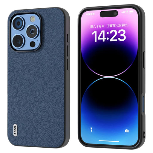 ABEEL For iPhone 16 Pro Max Cases Genuine Cow Leather+PC+TPU Phone Cover - Blue - 1