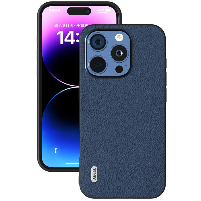 ABEEL For iPhone 16 Pro Max Cases Genuine Cow Leather+PC+TPU Phone Cover - Blue - 2