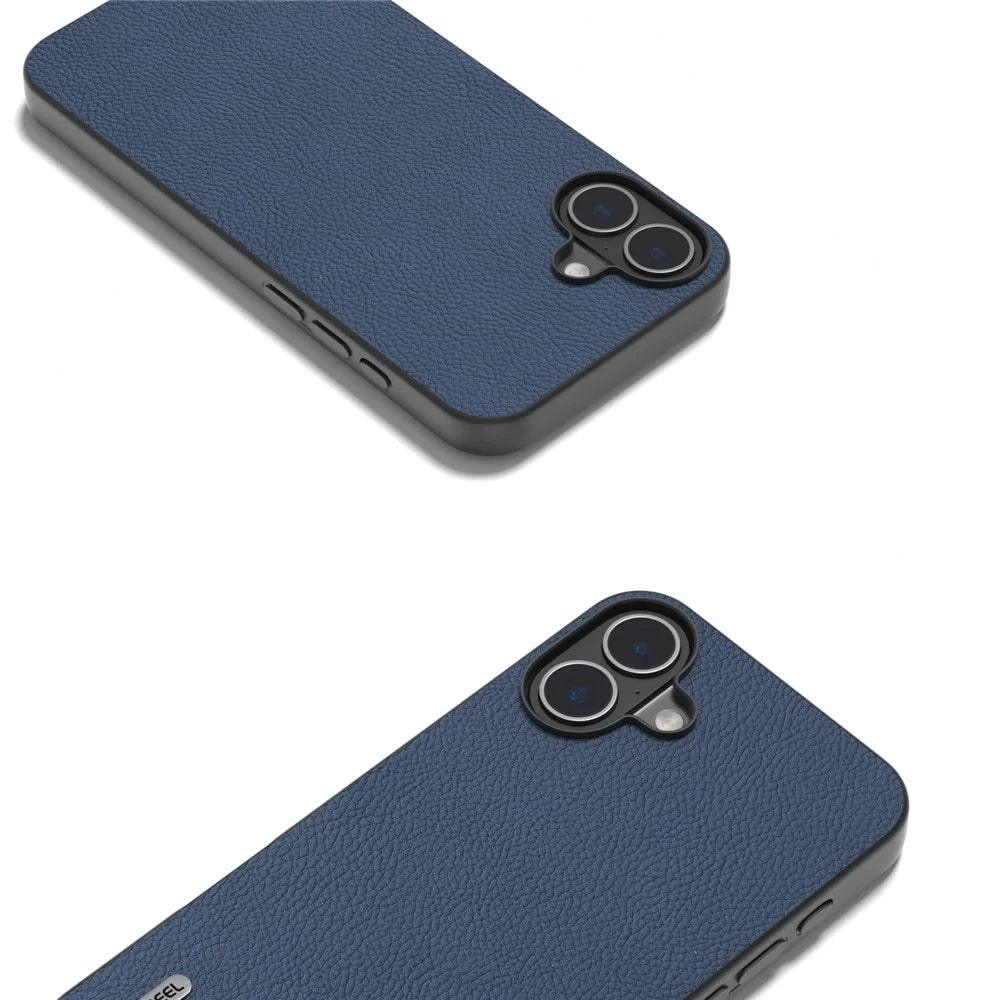 ABEEL For iPhone 16 Cases Genuine Cow Leather+PC+TPU Phone Cover - Blue - 3