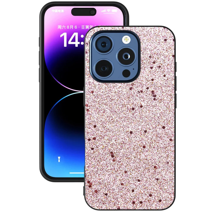 For iPhone 16 Pro Case Glitter Design PU+PC+TPU Protective Phone Cover - Pink - 2