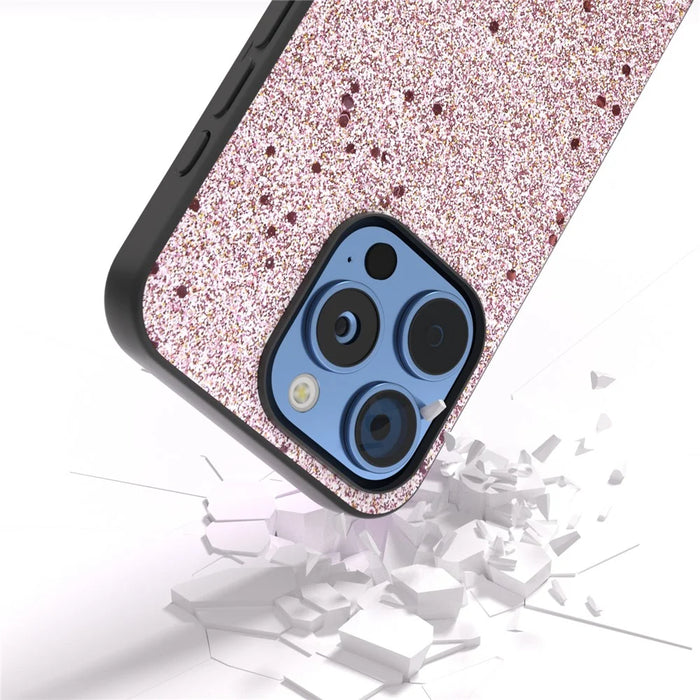 For iPhone 16 Pro Case Glitter Design PU+PC+TPU Protective Phone Cover - Pink - 4