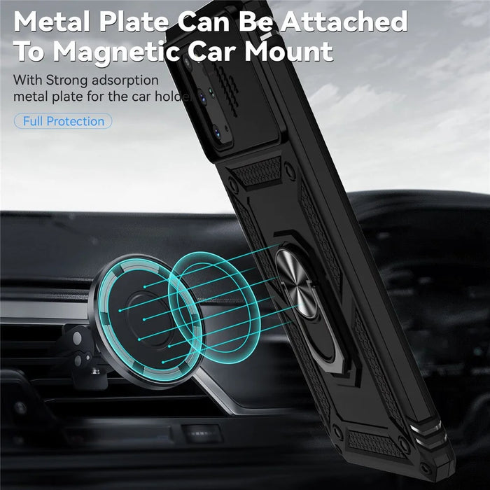 For Samsung Galaxy S20 Plus 4G / 5G Hard PC + Soft TPU Phone Case with Metal Ring Kickstand and Slide Camera Protection - Black - 3