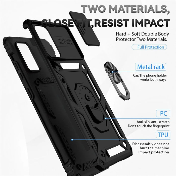 For Samsung Galaxy S20 Plus 4G / 5G Hard PC + Soft TPU Phone Case with Metal Ring Kickstand and Slide Camera Protection - Black - 4