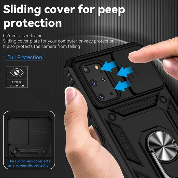 For Samsung Galaxy S20 Plus 4G / 5G Hard PC + Soft TPU Phone Case with Metal Ring Kickstand and Slide Camera Protection - Black - 5
