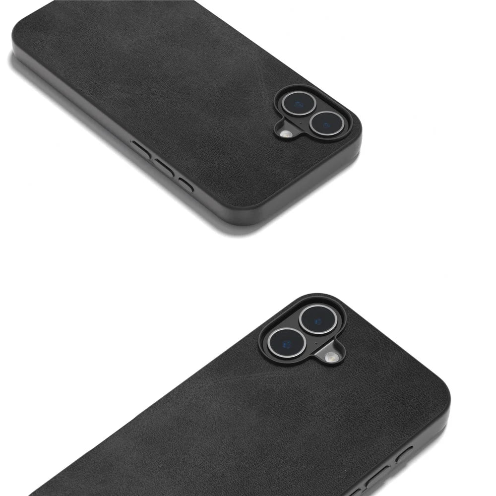 For iPhone 16 Case Cowhide Texture PU+TPU+PC Protective Phone Cover - Black - 3