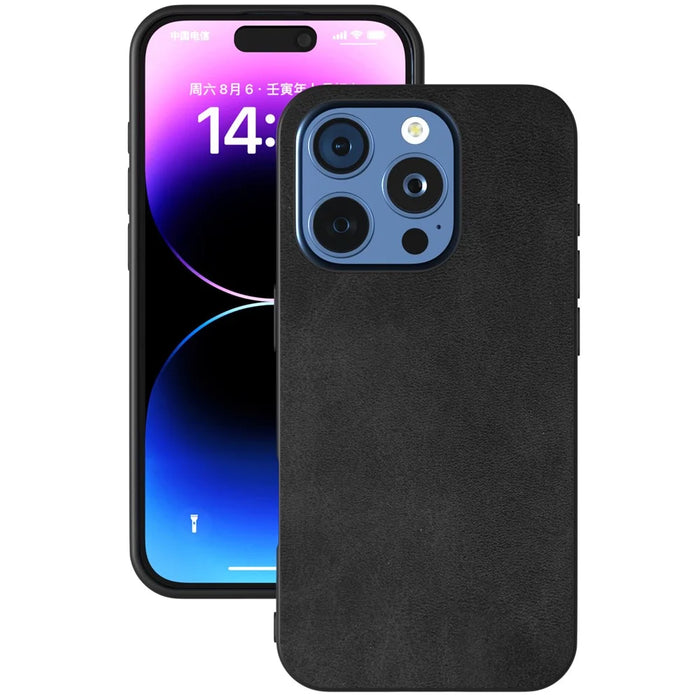 For iPhone 16 Pro Case Cowhide Texture PU+TPU+PC Protective Phone Cover - Black - 2