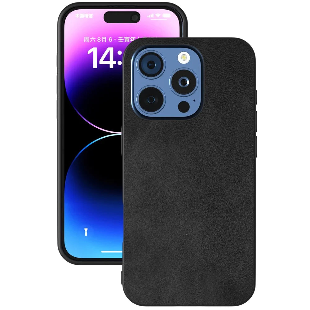 For iPhone 16 Pro Max Case Cowhide Texture PU+TPU+PC Protective Phone Cover - Black - 2