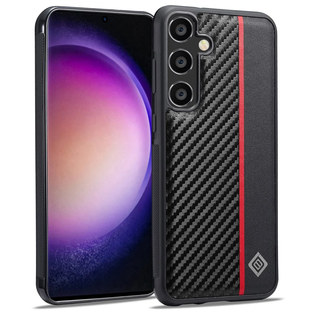 LC.IMEEKE For Samsung Galaxy S24 FE Case Carbon Fiber Texture Leather+TPU+EVA Phone Cover - 1