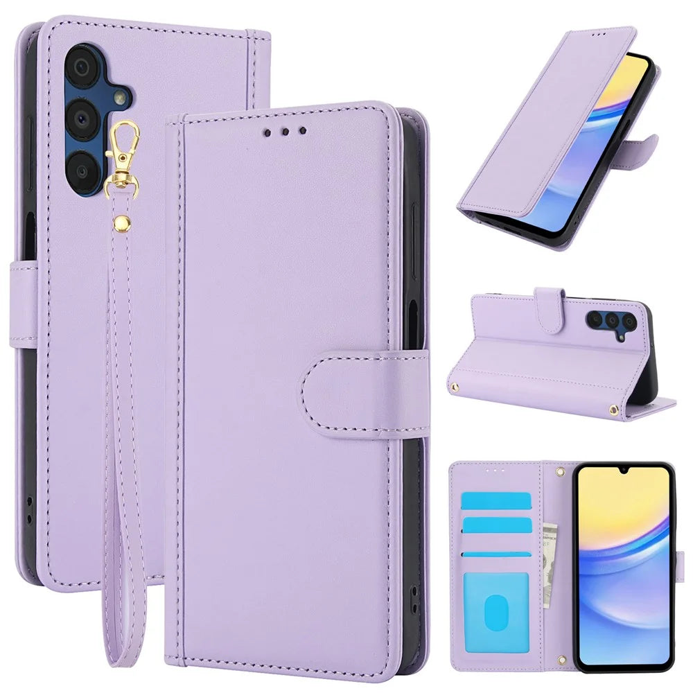 SY-003 For Samsung Galaxy S24 FE Case PU Leather Stand View Phone Wallet Cover with Hand Strap - Purple - 1