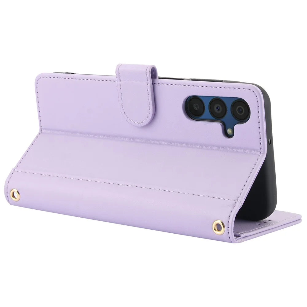 SY-003 For Samsung Galaxy S24 FE Case PU Leather Stand View Phone Wallet Cover with Hand Strap - Purple - 3