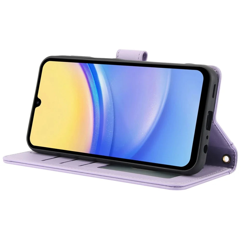 SY-003 For Samsung Galaxy S24 FE Case PU Leather Stand View Phone Wallet Cover with Hand Strap - Purple - 4