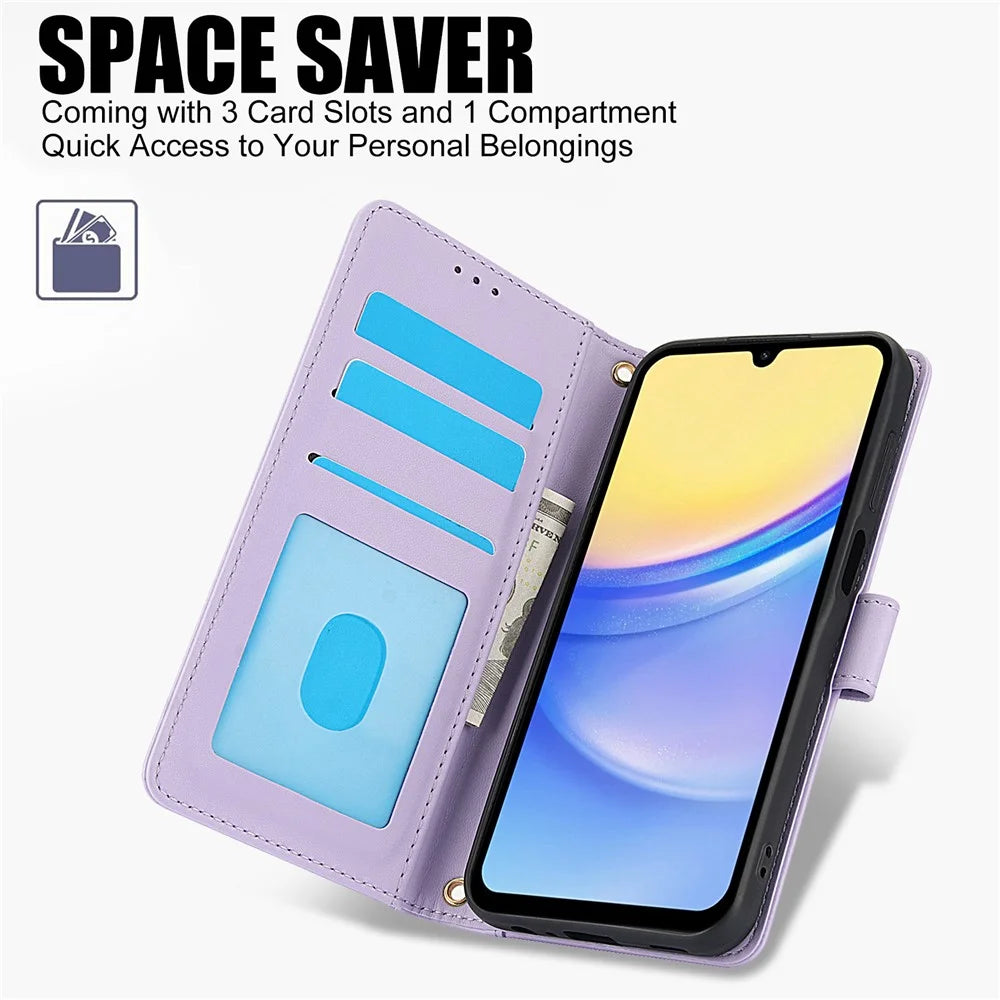 SY-003 For Samsung Galaxy S24 FE Case PU Leather Stand View Phone Wallet Cover with Hand Strap - Purple - 5