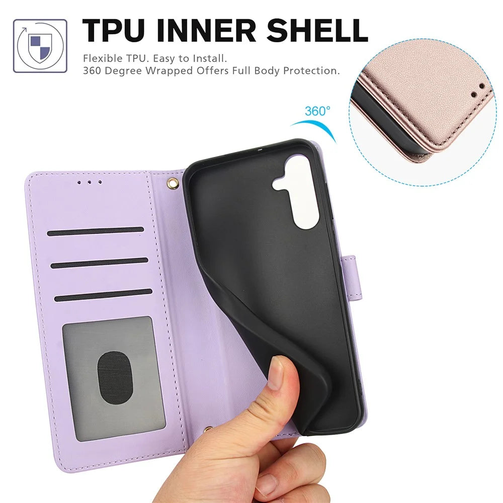 SY-003 For Samsung Galaxy S24 FE Case PU Leather Stand View Phone Wallet Cover with Hand Strap - Purple - 6