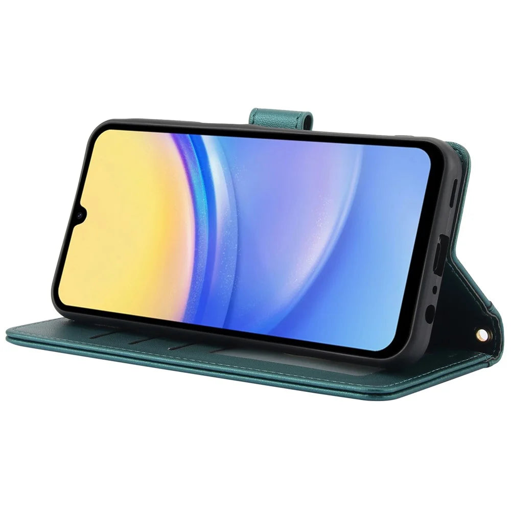 SY-003 For Samsung Galaxy A16 5G / A16 4G Case PU Leather Stand View Phone Wallet Cover with Hand Strap - Green - 4