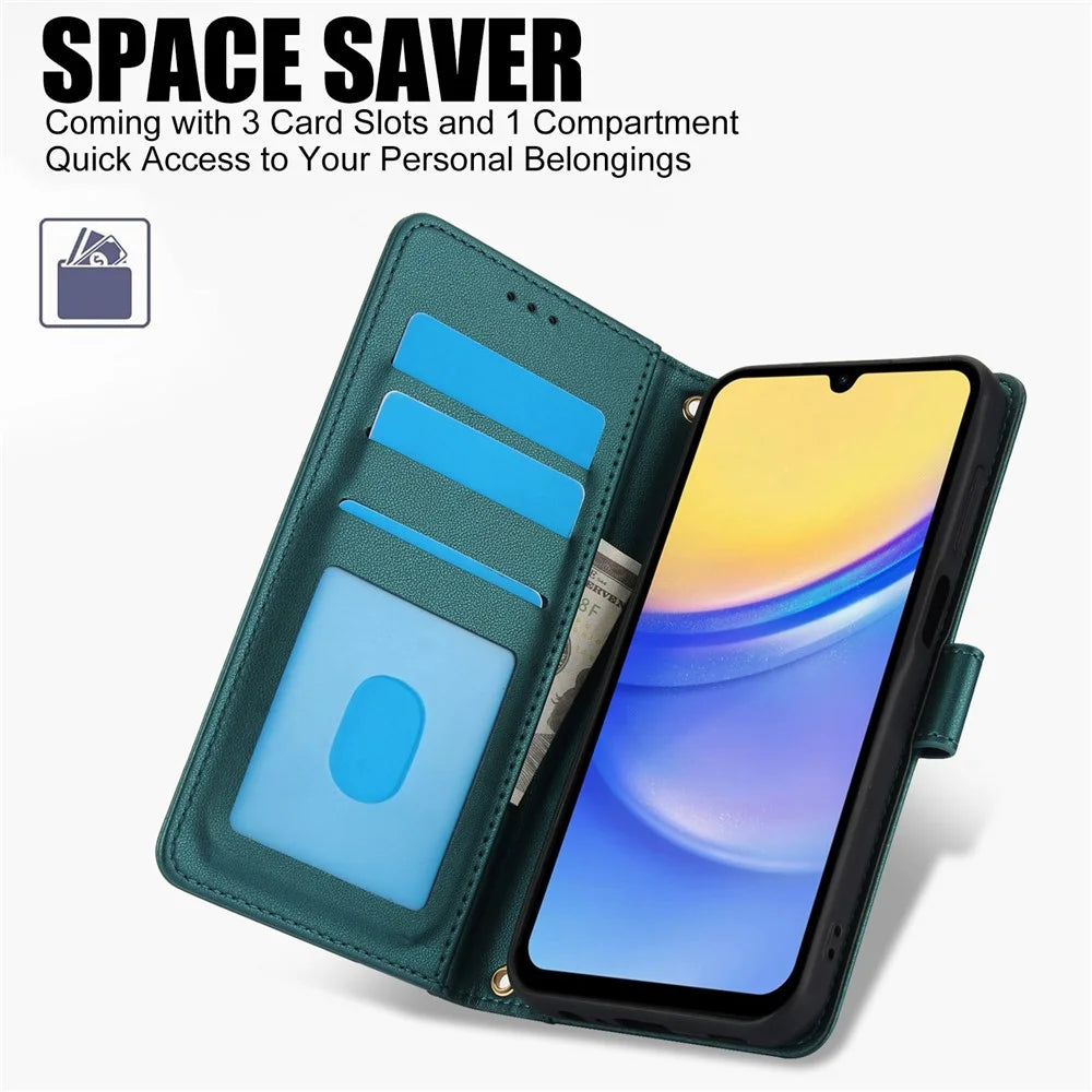 SY-003 For Samsung Galaxy A16 5G / A16 4G Case PU Leather Stand View Phone Wallet Cover with Hand Strap - Green - 5
