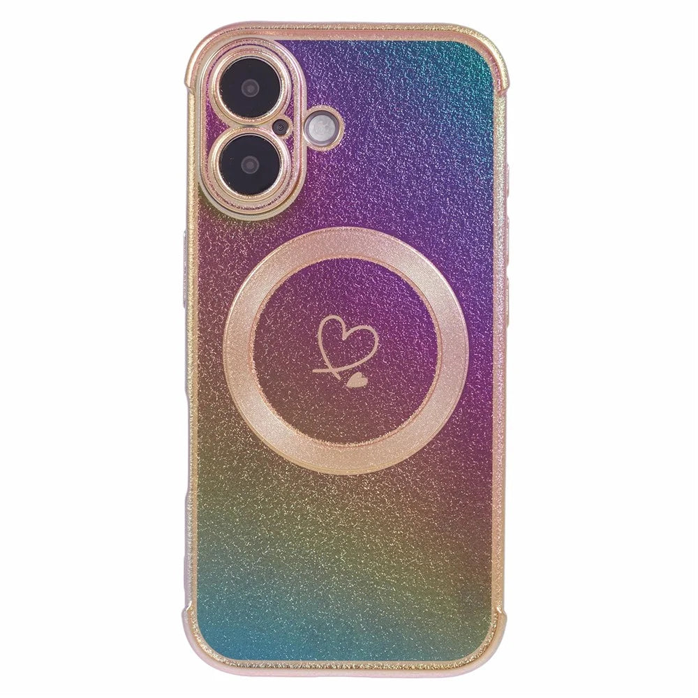 For iPhone 16 Magnetic Case TPU Gradient Electroplated Phone Cover - Colorful - 3