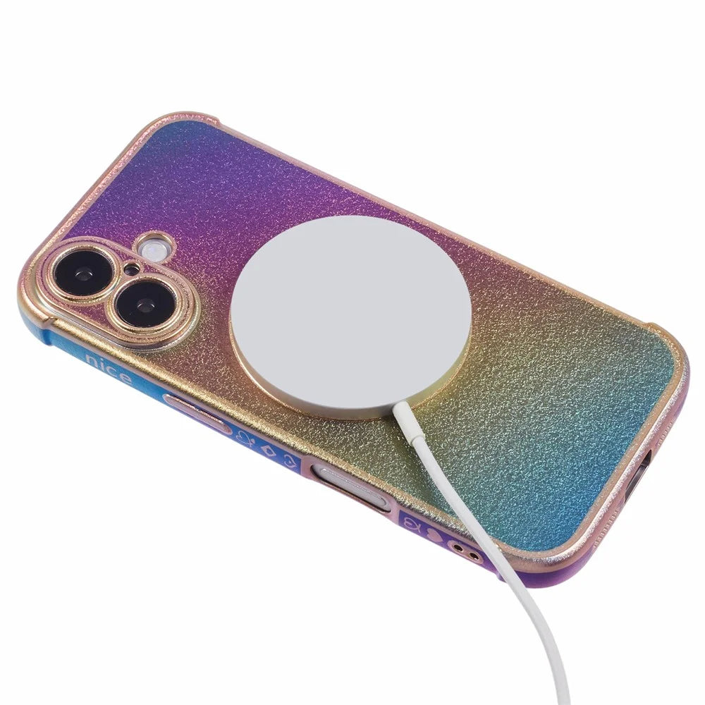 For iPhone 16 Magnetic Case TPU Gradient Electroplated Phone Cover - Colorful - 4
