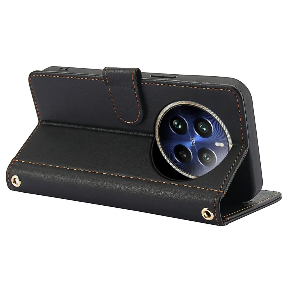 SY-003 For Realme 12 4G / 12+ 5G / Narzo 70 5G / Narzo 70 Pro 5G / P1 5G Case PU Leather Phone Wallet Cover with Hand Strap - Black - 3