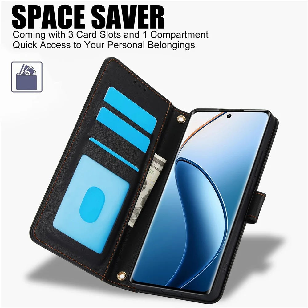 SY-003 For Realme 12 4G / 12+ 5G / Narzo 70 5G / Narzo 70 Pro 5G / P1 5G Case PU Leather Phone Wallet Cover with Hand Strap - Black - 5