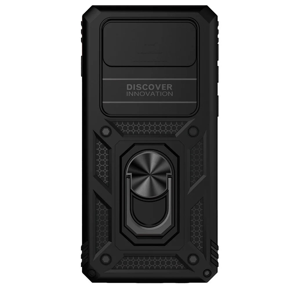 Slide Camera Protector Phone Case for Samsung Galaxy S10 Plus, PC + TPU Anti-drop Cover with Metal Ring Kickstand - Black - 6