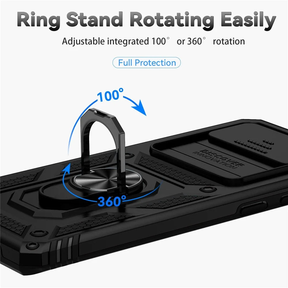 Slide Camera Protector Phone Case for Samsung Galaxy S10 Plus, PC + TPU Anti-drop Cover with Metal Ring Kickstand - Black - 7