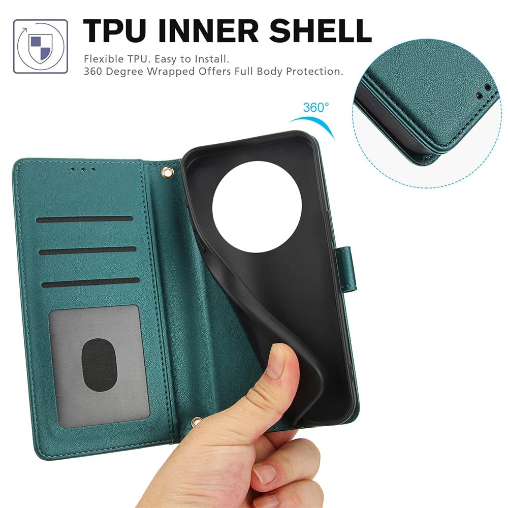 SY-003 For Realme P1 Pro 5G / 12 Pro+ 5G / 12 Pro 5G Case PU Leather Stand View Phone Wallet Cover with Hand Strap - Green - 6
