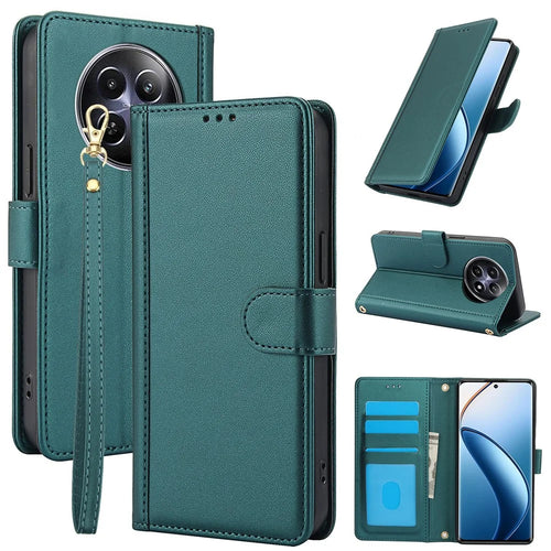 SY-003 For Realme C65 5G / 12 5G / 12x 5G Case PU Leather Stand View Phone Wallet Cover with Hand Strap - Green - 1