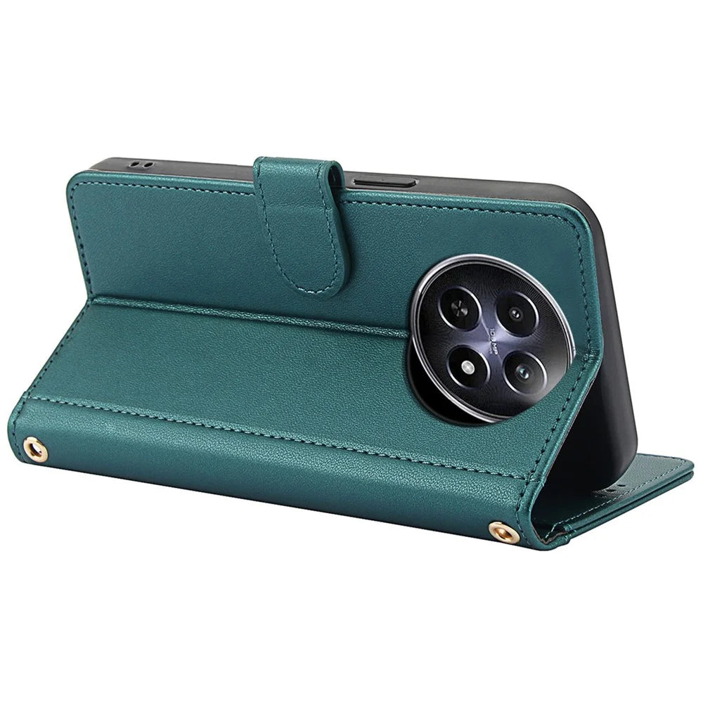 SY-003 For Realme C65 5G / 12 5G / 12x 5G Case PU Leather Stand View Phone Wallet Cover with Hand Strap - Green - 3