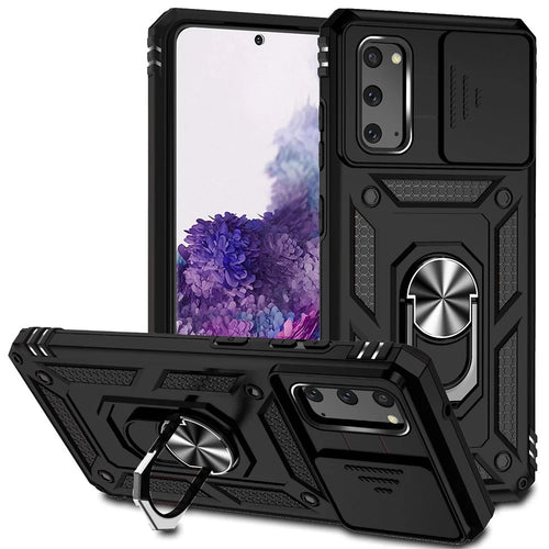 Metal Ring Kickstand Case for Samsung Galaxy S20 4G / 5G, Slide Camera Protection PC + TPU Dual Layer Phone Cover - Black - 1