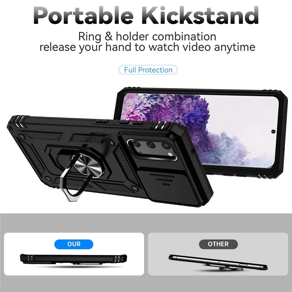 Metal Ring Kickstand Case for Samsung Galaxy S20 4G / 5G, Slide Camera Protection PC + TPU Dual Layer Phone Cover - Black - 2