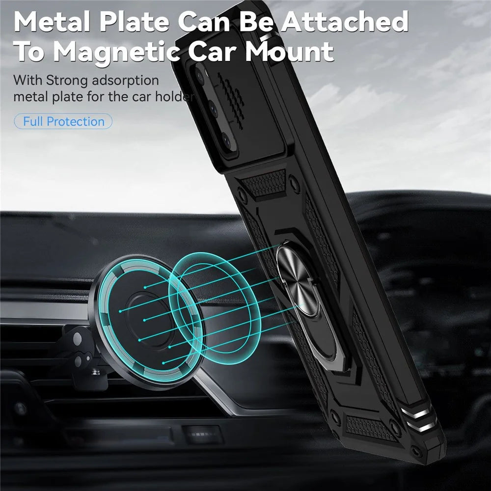 Metal Ring Kickstand Case for Samsung Galaxy S20 4G / 5G, Slide Camera Protection PC + TPU Dual Layer Phone Cover - Black - 3