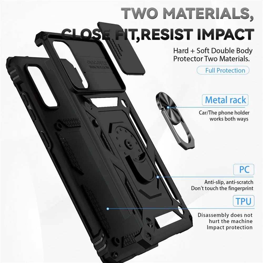 Metal Ring Kickstand Case for Samsung Galaxy S20 4G / 5G, Slide Camera Protection PC + TPU Dual Layer Phone Cover - Black - 4