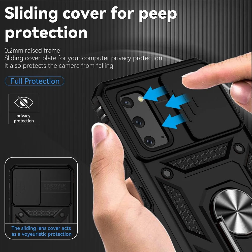 Metal Ring Kickstand Case for Samsung Galaxy S20 4G / 5G, Slide Camera Protection PC + TPU Dual Layer Phone Cover - Black - 5