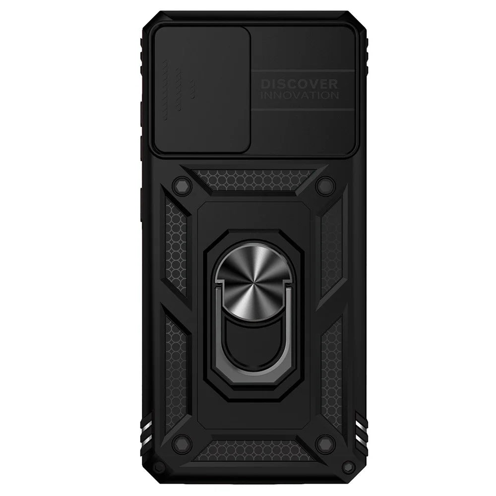 Metal Ring Kickstand Case for Samsung Galaxy S20 4G / 5G, Slide Camera Protection PC + TPU Dual Layer Phone Cover - Black - 6