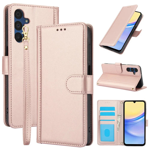 SY-003 For Samsung Galaxy A25 5G (Global) (161.0 x 76.5 x 8.3mm) Case PU Leather Phone Wallet Cover with Hand Strap - Pink - 1
