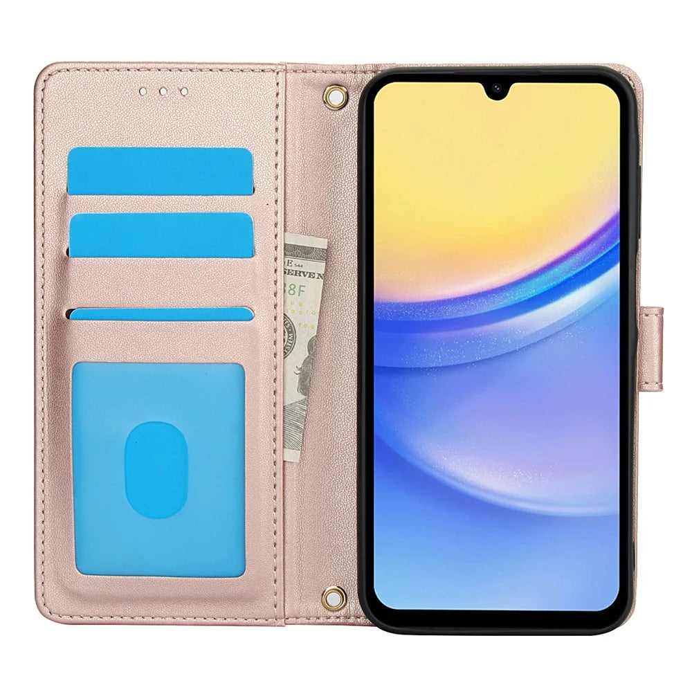 SY-003 For Samsung Galaxy A25 5G (Global) (161.0 x 76.5 x 8.3mm) Case PU Leather Phone Wallet Cover with Hand Strap - Pink - 2