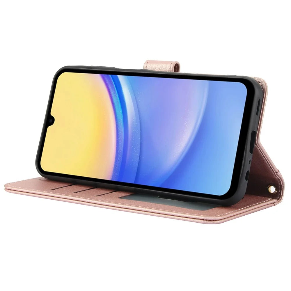SY-003 For Samsung Galaxy A25 5G (Global) (161.0 x 76.5 x 8.3mm) Case PU Leather Phone Wallet Cover with Hand Strap - Pink - 4