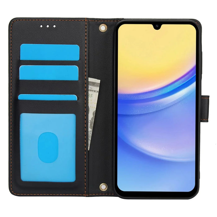 SY-003 For Samsung Galaxy A55 5G Case PU Leather Stand View Phone Wallet Cover with Hand Strap - Black - 2