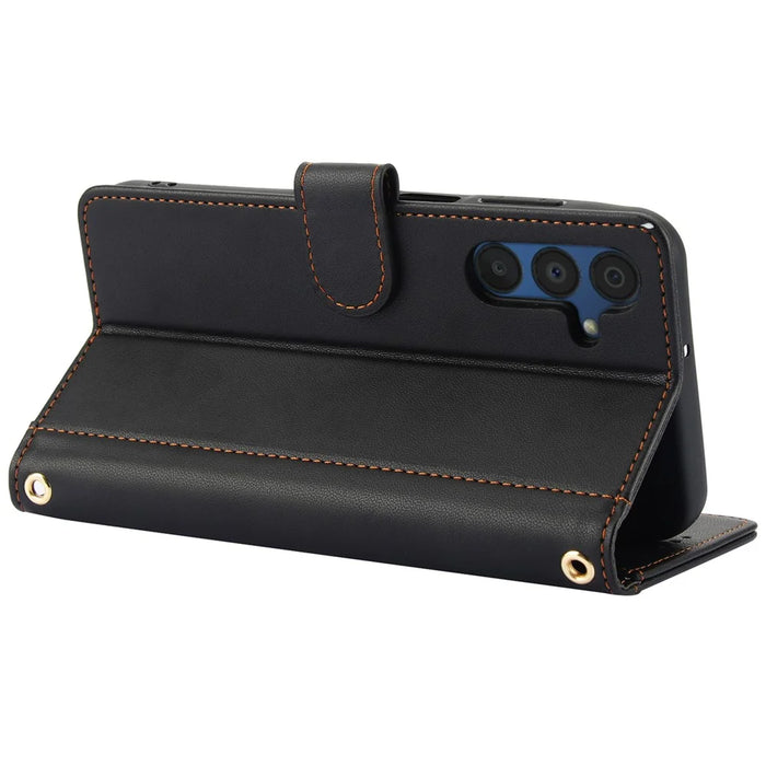 SY-003 For Samsung Galaxy A55 5G Case PU Leather Stand View Phone Wallet Cover with Hand Strap - Black - 3